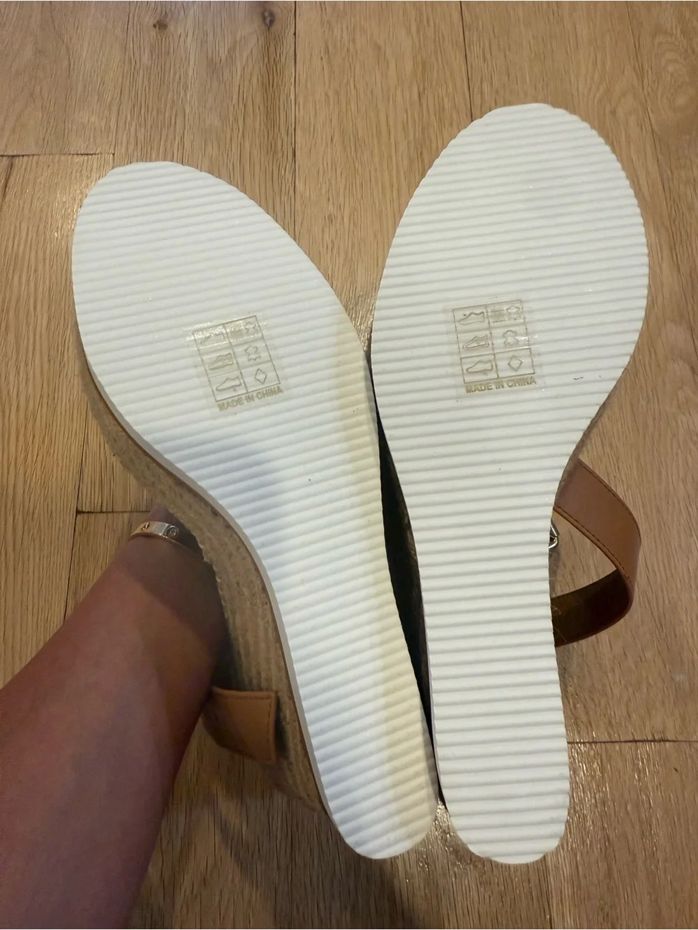 See By Chloe Tan Leather & White Striped Espadrille Wedge Sandals